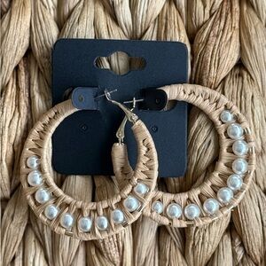 Elegant Tan Hoop Earrings with Pearls